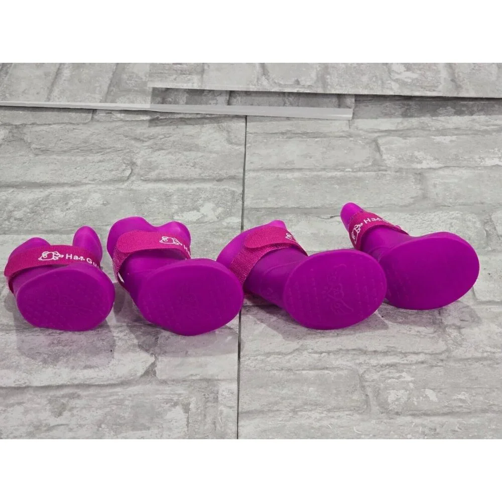 Ha Guai Guai‎ Dog Boots Waterproof Anti Slip Pet Rain Shoes Purple XL